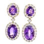 Vintage Retro 6cts Diamond Amethyst 18K Yellow Gold Halo Dangle Drop Earrings
