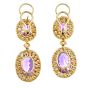 Vintage Retro 6cts Diamond Amethyst 18K Yellow Gold Halo Dangle Drop Earrings