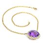 Vintage Retro Amethyst Diamond 18K Yellow Gold Halo Dangle Drop Pendant Chain Necklace