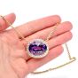 Vintage Retro Amethyst Diamond 18K Yellow Gold Halo Dangle Drop Pendant Chain Necklace