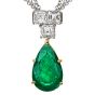 Estate Asscher-Cut Diamond Vivid Green Emerald 18K Gold Dangle Drop Pendant Necklace