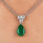 Estate Asscher-Cut Diamond Vivid Green Emerald 18K Gold Dangle Drop Pendant Necklace