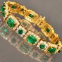 Estate Diamond GIA Emerald 18K Gold Flower Bracelet - Dover Jewelry