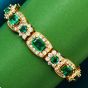 Vintage Diamond GIA Emerald 18K Yellow Gold Flower Halo Link BracEstate Diamond GIA Emerald 18K Gold Flower Bracelet - Dover Jewelry