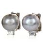 Estate Diamond 14mm Gray South Sea Pearl Platinum Clip-on Stud Earrings
