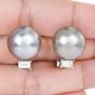 Estate Diamond 14mm Gray South Sea Pearl Platinum Clip-on Stud Earrings