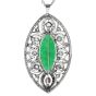 Antique Old European Cut Diamond Green Jade Platinum Floral Marquise Large Brooch Pendant