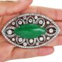 Antique Old European Cut Diamond Green Jade Platinum Floral Marquise Large Brooch Pendant