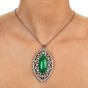 Antique Old European Cut Diamond Green Jade Platinum Floral Marquise Large Brooch Pendant