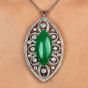 Antique Old European Cut Diamond Green Jade Platinum Floral Marquise Large Brooch Pendant