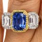 9.89 carats No-Heat Ceylon GIA Sapphire Fancy Diamond three stone Platinum Ring