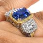 9.89 carats No-Heat Ceylon GIA Sapphire Fancy Diamond three stone Platinum Ring