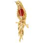 Vintage Diamond Red Coral Ruby 18K Yellow Gold Quetzal Fine Bird Brooch Pin