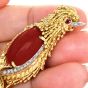 Vintage Diamond Red Coral Ruby 18K Yellow Gold Quetzal Fine Bird Brooch Pin