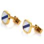 Signed Vintage Retro Lapis Lazuli &  Mother Of Pearl 18K Yellow Gold Cushion Men Cufflinks