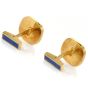 Signed Vintage Retro Lapis Lazuli &  Mother Of Pearl 18K Yellow Gold Cushion Men Cufflinks