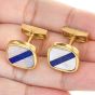 Signed Vintage Retro Lapis Lazuli &  Mother Of Pearl 18K Yellow Gold Cushion Men Cufflinks