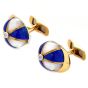 Vintage Diamond Lapis Lazuli Mother Of Pearl 18K Gold Baseball Cap Cufflinks
