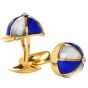 Vintage Diamond Lapis Lazuli Mother Of Pearl 18K Gold Baseball Cap Cufflinks