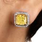 GIA 6.67cts Fancy Yellow Cushion Diamond 18K Stud Earrings-Dover Jewelry