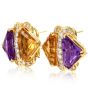 Hammerman Brothers Diamond Citrine Amethyst Gold Crossover Clip-On Earrings