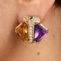 Hammerman Brothers Diamond Citrine Amethyst Gold Crossover Clip-On Earrings