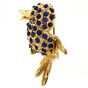 Vintage Lapis Lazuli Diamond Ruby 18K Yellow Gold Bird Textured Brooch Pin