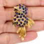 Vintage Lapis Lazuli Diamond Ruby 18K Yellow Gold Bird Textured Brooch Pin