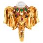 Vintage Elephant Diamond Pearl Sapphire Ruby Emerald 18K Gold Brooch Pin