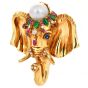Vintage Elephant Diamond Pearl Sapphire Ruby Emerald 18K Gold Brooch Pin
