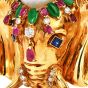 Vintage Elephant Diamond Pearl Sapphire Ruby Emerald 18K Gold Brooch Pin