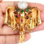 Vintage Elephant Diamond Pearl Sapphire Ruby Emerald 18K Gold Brooch Pin