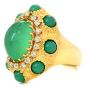 Vintage Green Chrysoberyl Diamond 18K Yellow Gold Halo Cocktail Ring