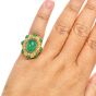 Vintage Green Chrysoberyl Diamond 18K Yellow Gold Halo Cocktail Ring