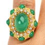 Vintage Green Chrysoberyl Diamond 18K Yellow Gold Halo Cocktail Ring