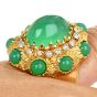 Vintage Green Chrysoberyl Diamond 18K Yellow Gold Halo Cocktail Ring