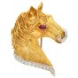 Italian Exceptional Diamond Ruby 18K Yellow Gold Horse Head Brooch Pin