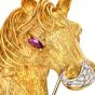 Italian Exceptional Diamond Ruby 18K Yellow Gold Horse Head Brooch Pin