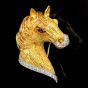 Italian Exceptional Diamond Ruby 18K Yellow Gold Horse Head Brooch Pin