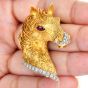 Italian Exceptional Diamond Ruby 18K Yellow Gold Horse Head Brooch Pin