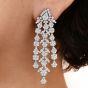 Estate 6.91cts Diamond 18K White Gold Floral Link Dangle Drop Earrings 