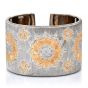 Mario Buccellati Vintage 18K Rose Gold Sterling Silver Rigato Wide Cuff Bracelet