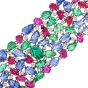  Diamond Sapphire Ruby  "Tutti Frutti" 18K White Gold Wide Bracelet