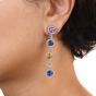 Modern Diamond Blue Yellow Pink Sapphire18K Gold Halo Link Dangle Earrings