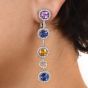 Modern Diamond Blue Yellow Pink Sapphire18K Gold Halo Link Dangle Earrings