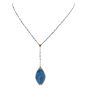 Antique Blue Enamel White Gold Locket Flower Pendant Chain Necklace