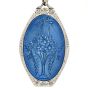 Antique Blue Enamel White Gold Locket Flower Pendant Chain Necklace