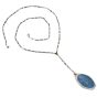 Antique Blue Enamel White Gold Locket Flower Pendant Chain Necklace