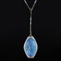 Antique Blue Enamel White Gold Locket Flower Pendant Chain Necklace