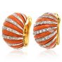 Vintage Retro Coral Carved 18K Yellow Gold Shrimp Earrings